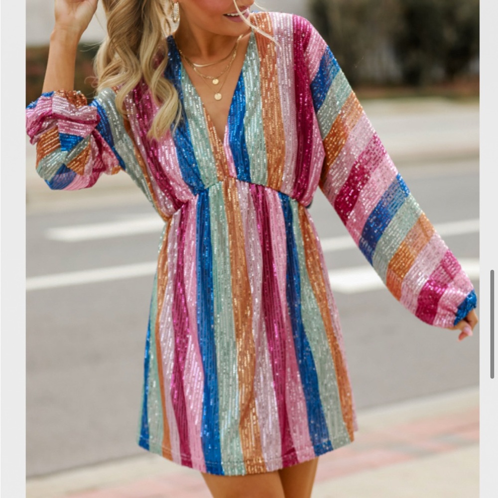✨Striped Sparkle Sequin Mini Dress